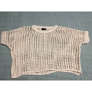Miou Muse Luna Open Knit Net boho Top Ivory 100% cotton sz S